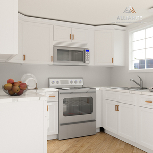 Armoire de cuisine blanche intemporelle pour appartements américains |   Armoires de cuisine en bois, unité simple disponible |   Armoires de cuisine sur mesure - Product Image 1