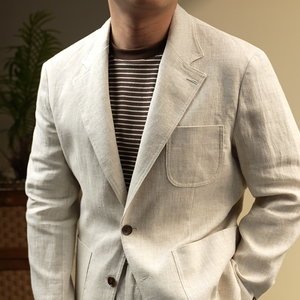 Blazer Homme Décontracté en Lin 100% Italien Blanc Léger Semi-Doublé à Deux Boutons Simple Boutonnage Revers Cranté - Product Image 5