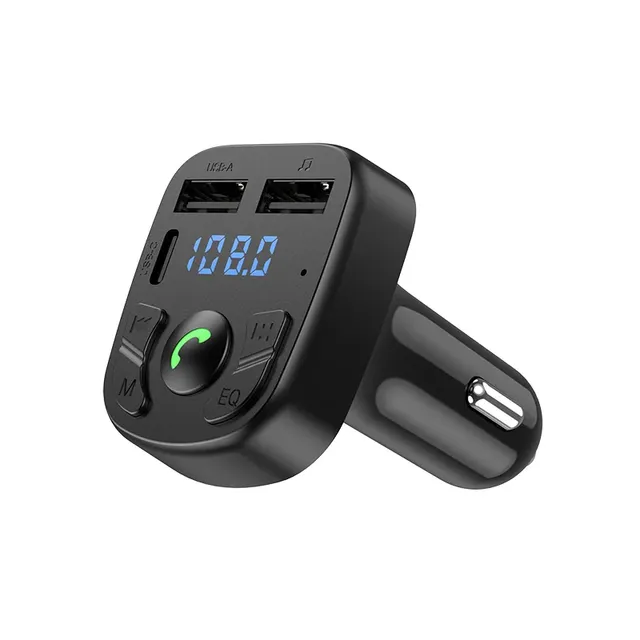 Portable for V54 Car for MP3 Player 12-24V Dual USB Type-C 5V24A 12W Output FM Transmitter Hands-Free Calling Music