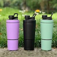 Bouteille shaker isotherme à double paroi en acier inoxydable 20 oz avec logo personnalisé, compartiment de stockage pour poudre, mélange rapide des protéines