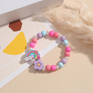 Arco Iris bohemio cuentas de madera encanto pulsera rodio plateado para niños niñ<span class=keywords><strong>as</strong></span> niños como fiesta boda o regalo - Product Image 3