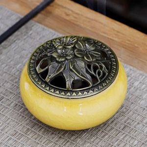 Quemador de incienso a granel al por mayor directo de fábrica colorido <span class=keywords><strong>hielo</strong></span> agrietado Aroma fragancia TAPA DE Metal quemador de incensario de cerámica - Product Image 4