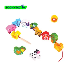 Juguete de animales con cordones de madera Montessori, juguetes sensoriales de línea de cuentas para niños educativos de granja para niños