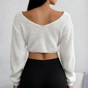 เสื้อสเวตเตอร์ถักแขนยาวผูกปมสำหรับผู้หญิงแฟชั่น - Product Image 6