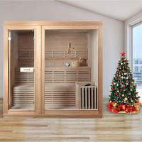 Ruang sauna kering dalam ruangan rumah tradisional Finlandia dengan kompor dan batu ruang sauna uap pribadi ruang sauna Kombo sauna