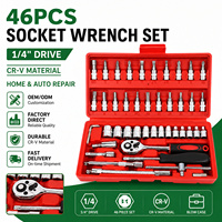 Jeu de clés à douilles en acier au chrome-vanadium 46 pièces, embouts 1/4 pouce, douilles CR-V 4-14 mm, cliquet 72 dents, coffret rigide, OEM ODM
