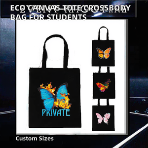 Eco-friendly Canvas <b>Tote</b> Bag <b>with</b> <b>Zipper</b> Closure Custom Size Black Cute Design for Class Students - Product Image 2