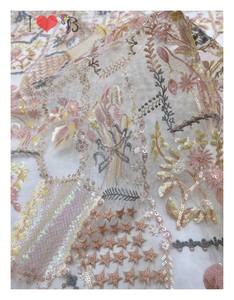 Meerkleurige <span class=keywords><strong>Net</strong></span> Lovertjes Kant Franse Tule Kant Sparkle Pailletten Borduurstof - Product Image 4