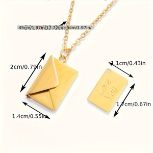 قلادة رسالة حب محفورة من SQDIY، قلادة مغلفة إبداعية من الفولاذ المقاوم للصدأ للأزواج، قلادة على شكل ظرف مشهورة على الإنترنت. - Product Image 3