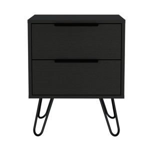 Nightstand With Hairpin Legs Two <b>Drawers</b> Black <b>Storage</b> Cabinet <b>For</b> Bedroom - Product Image 3