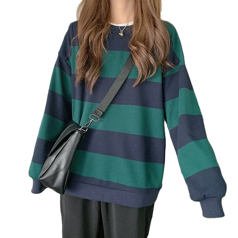 Tate Langdon Sweater Striped Ladies Sweater Loose Autumn And Winter New Style Lazy Long-Sleeved Green Sweaters