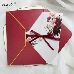 Wedding <strong>Invitations</strong> Cards With Sleeves and Envelopes and Ribbon Belly Band Pearl Embellishments Wedding <strong>Invitation</strong> Cards HS1375 - Product Image 4