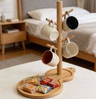 Porte-tasses moderne à quatre niveaux en bambou, en forme d'arbre, sur pied avec plateau intégré, organisateur de comptoir de cuisine