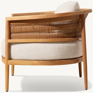 Fauteuil de jardin en teck vieilli et rotin avec coussin en tissu extérieur, design moderne, chaise longue Nusa Teak - Product Image 4