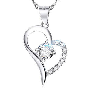Collier pendentif cœur XL982 en argent 925 plaqué rhodium avec cristaux et strass sertis griffe, bijou romantique pour femme, idéal pour mariage - Product Image 3