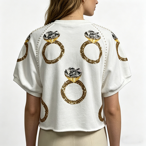 OEM Custom manicotti corti con anello di paillettes da donna <span class=keywords><strong>felpa</strong></span> taglia Ram orlo perle <span class=keywords><strong>oversize</strong></span> Mix di paillettes felpe da donna - Product Image 2