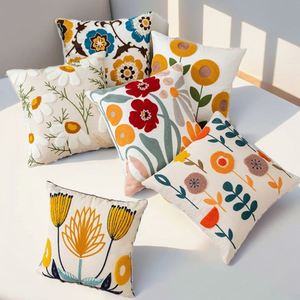 Embroidered Cotton Decorative <b>Throw</b> Pillow <b>Cover</b> 18x18 Inch Boho Farmhouse Floral Pillowcase for Living Room <b>Sofa</b> - Product Image 2