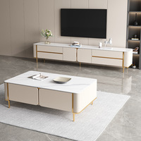 Ensemble complet de meubles de salon : Table basse et meuble TV modernes, simples et peints, en panneaux de bois, style luxe léger