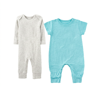 100% Organic Cotton Baby Romper Short Sleeve Soft Breathable Waterproof V-neck Snap Button Closure Custom Logo Unisex OEM - Product Image 1