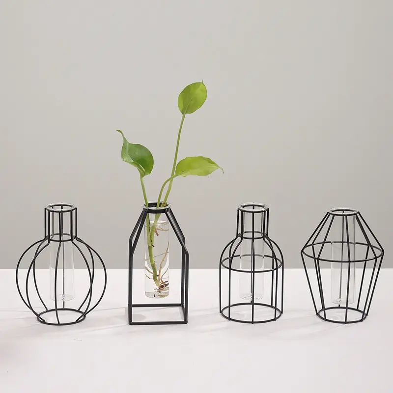 TK134鉄の装飾品リビングルームドライフラワーフラワーアレンジメントホームデコレーション透明ガラス水耕花瓶