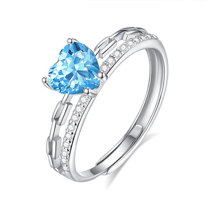 8 Fine 6mm Heart Cut Natural Colorful Stone <b>Rings</b> <b>Adjustable</b> 925 Sterling Silver Platinum Plated Non Tarnish Jewelry For Women - Product Image 1