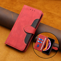 Étui portefeuille en cuir avec design pliable, fermoir magnétique, porte-cartes, motif animalier, rouge