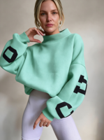 Sweat-shirt à col montant pour femme, col à nœud, à pois, en molleton de coton, coupe ample, streetwear, pull décontracté
