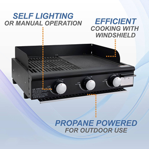 Barbecue à gaz portable moderne de 25 pouces avec plaque de cuisson en <span class=keywords><strong>fonte</strong></span> <span class=keywords><strong>émaillé</strong></span>e, 3 brûleurs au propane, 36 000 BTU, conception côte à côte - Product Image 4