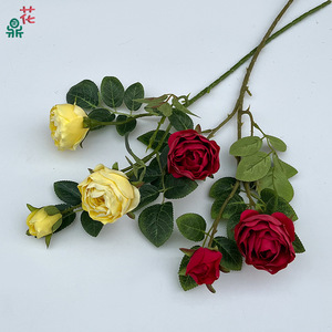 Flores de Seda Rosa Luna de Otoño Hechas a Mano, Rosa de Tres Cabezas en Capullo, Decoración para el Hogar, Fondo para Eventos de Otoño, Decoración de Pared - Product Image 3