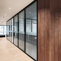 New Modern Office Partition Wall Environment Wooden and Glass Partition Wall Swing or Sliding Door Options