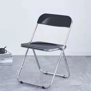 Crystal clear folding chair simple backrest dining chair stainless steel industrial folding chair