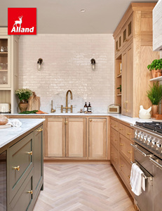 Armoires de cuisine Alland, style américain moderne, en chêne rouge foncé massif, portes shaker, finition teintée, avec panneau en maille métallique - Product Image 4