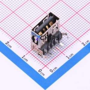 USB90-02-T1-3A-B1 USB Connector Bent Lead Through Hole Connector Type-A USB 2.0 Female Right Angle Insert - Product Image 1