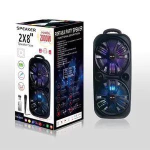 DS-2802 Bt Portable Speaker Dual 8 Inci Besar Speaker Nirkabel Super Bass Speaker dengan Mikrofon