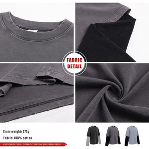 Camiseta Vintage Lavada con Contraste de Color, Efecto de Dos Piezas, 275 gramos, 100% Algodón, Lisa, Holgada, de Manga Larga para Hombre, para Otoño - Product Image 6