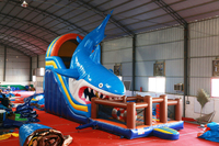 WINSUN Toboggan aquatique gonflable commercial sur le thème des requins avec zone de saut pour les fêtes d'été des enfants et les événements en plein air