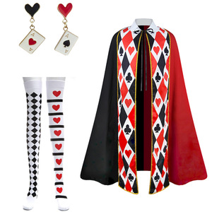 Set Mantello Regina di Picche con Cuori, Calze e Orecchini per Halloween, Costume da Re LP1385 in Poliestere per Uomo Adulto - Product Image 5