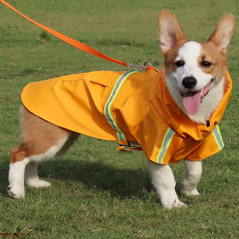 عالية الجودة أربعة أرجل كامل الجسم الكلب معطف واقي من المطر للماء الملابس الحيوانات الأليفة كلب كبير معطف واق من المطر مع قبعة