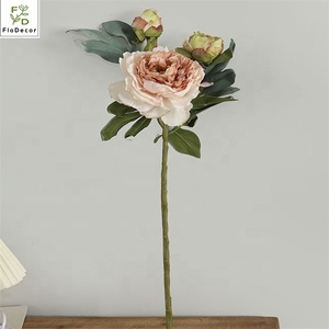 Pivoine en soie française artificielle de haute qualité 3 têtes bord brûlé fleur de pivoine rôtie pour <span class=keywords><strong>la</strong></span> décoration intérieure - Product Image 2