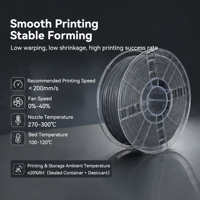 Filament PreFuture PPS-CF 1,75 mm renforcé de fibre de carbone, matériau d'impression 3D haute température, résistance extrême à la chaleur, rigidité