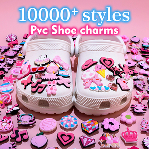 Encantos de PVC personalizados para zapatos de niña, diseño de dibujos animados, dulces y lindos, color rosa, accesorios para sandalias con flores de dibujos animados, venta al por mayor - Product Image 2