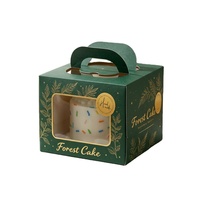 Boîte à gâteau alimentaire jetable personnalisée avec logo, fenêtre et poignée, finition mate, forme sur mesure, en carton rigide recyclable