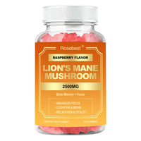 Rosebest, fabricant chinois, formule de saveur personnalisée, logo, emballage, supplément de gommes à mâcher à l'ashwagandha et aux champignons Lion's Mane avec vitamines