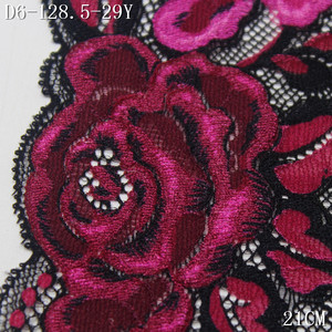 Ademende Gebreide Superzachte Kant Kwaliteit Rode Tweekleurige Roos Bloem 21Cm Zwart Spandex Stretch Elastische Kanten Rand Voor Ondergoed - Product Image 4