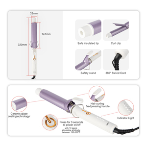Mới nhất chuyên nghiệp nhanh chóng sưởi ấm sóng lớn tóc <span class=keywords><strong>Curler</strong></span> 60 Wát Sưởi ấm nhanh PTC lớp phủ uốn sắt 120-20 ℃ - Product Image 3
