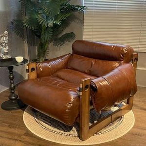 Leather <b>Recliner</b> Chair Wooden Frame Black Leather Upholstery Tilting Function Living Room Furniture - Product Image 2