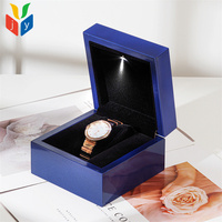 Boîte à bijoux de luxe bleue avec éclairage LED personnalisé, boîte à montres moderne en velours noir, boîtes d'emballage pour bijoux avec logo