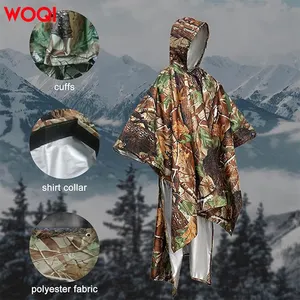 WOQI Erwachsene Outdoor-Camping-Ausrüstung Überlebenskleid Regenmantel Tarnkapuzen-Regenmantel Wandern Regenmantel