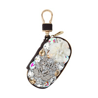 Gantungan Kunci Oval Kulit Mewah Ringan nan Indah, Pesona Tas Elegan Berhiaskan Bunga Bertabur Rhinestone Warna-warni