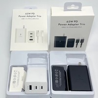 Cargador de Pared de 65W PD y QC2.0 con 2 Puertos USB-C + 1 Puerto USB-A, Enchufes EU/UK/US, Portátil para S26/S25
